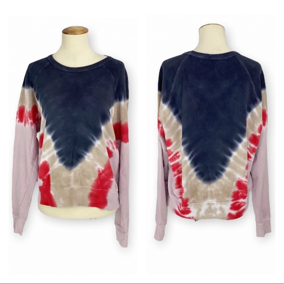 DAYDREAMER Flying V Tie Dye Varsity Crew Sweatshirt In Black Combo size XS - Picture 3 of 12